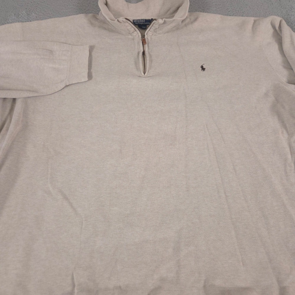 VINTAGE Polo Ralph Lauren Sweater Men 4XLT Beige Cotton Quarter Zip Pullover Y2K